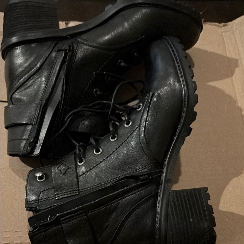 Black Leather Ankle Boots with block heel, size 8